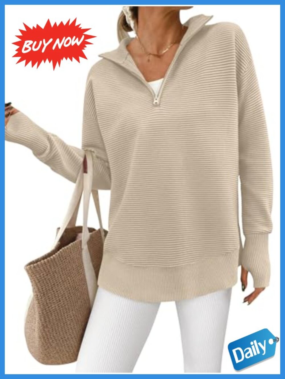 PRETTYGARDEN Womens Ribbed Knit Quarter Zip Pullover Sweater Long Sleeve